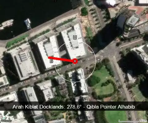 peta arah kiblat Docklands: 278,6°