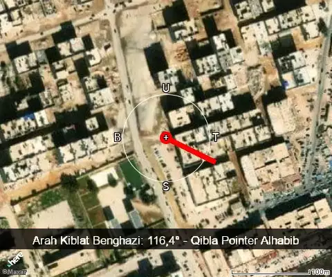 peta arah kiblat Benghazi: 116,4°