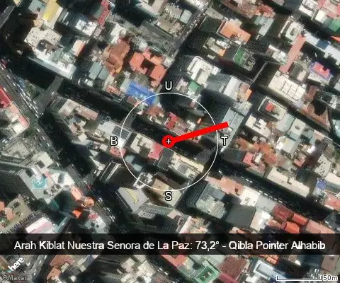 peta arah kiblat Nuestra Senora de La Paz: 73,2°