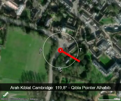 peta arah kiblat Cambridge: 119,8°