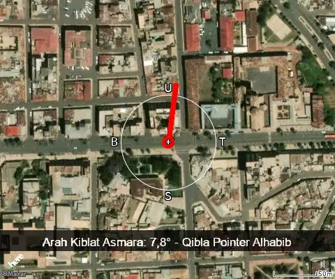 peta arah kiblat Asmara: 7,8°