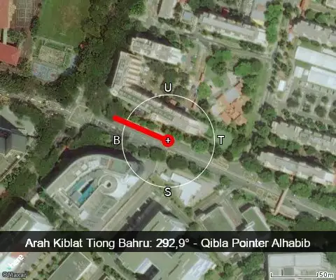 peta arah kiblat Jalan Bukit Merah: 292,9°