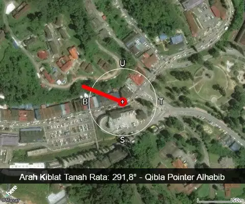 peta arah kiblat Jalan Pahang: 291,8°