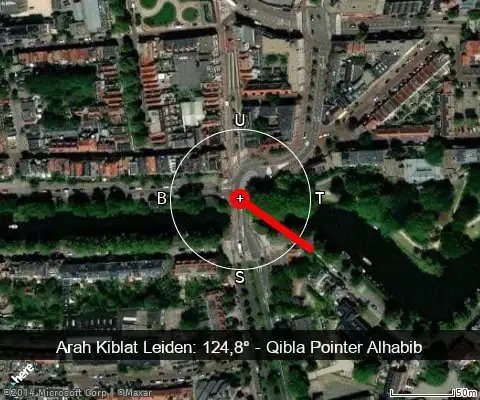 peta arah kiblat Leiden: 124,8°