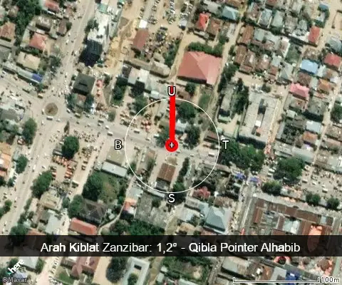 peta arah kiblat Zanzibar: 1,2°