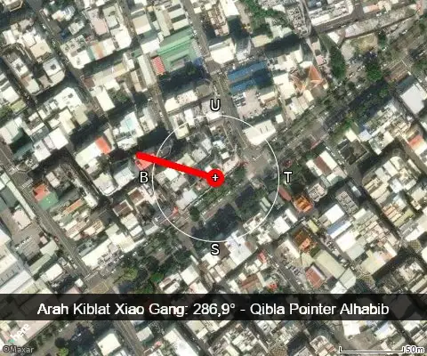 peta arah kiblat Xiao Gang: 286,9°