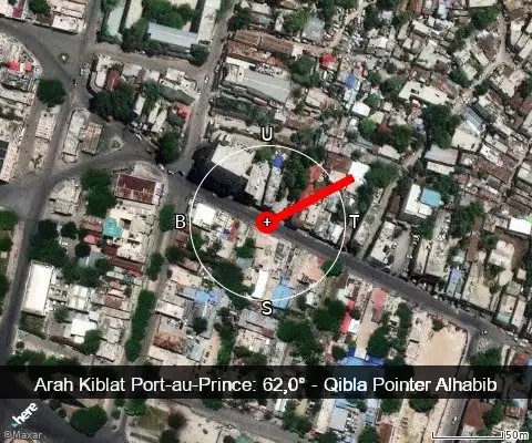 peta arah kiblat Port-au-Prince: 62,0°