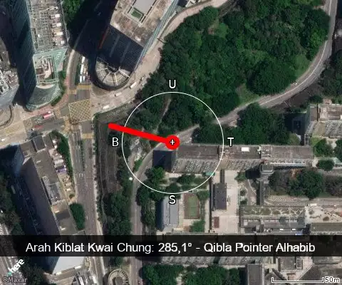 peta arah kiblat Kwai Shing Cirt: 285,1°