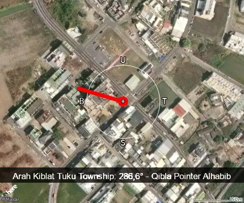 peta arah kiblat Tuku Township: 286,6°