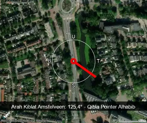 peta arah kiblat Amstelveen: 125,4°