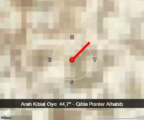peta arah kiblat Oyo: 44,7°