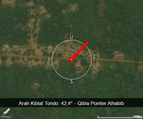 peta arah kiblat Tondo: 42,4°