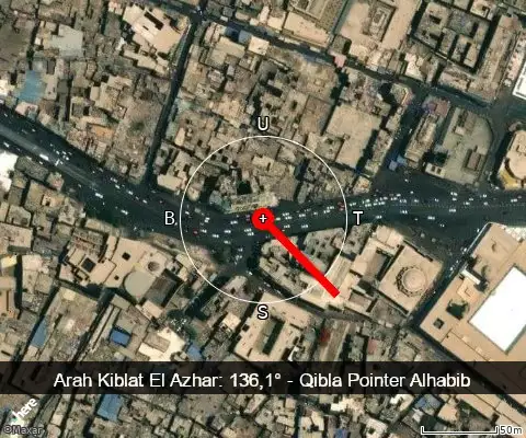 peta arah kiblat El Azhar: 136,1°