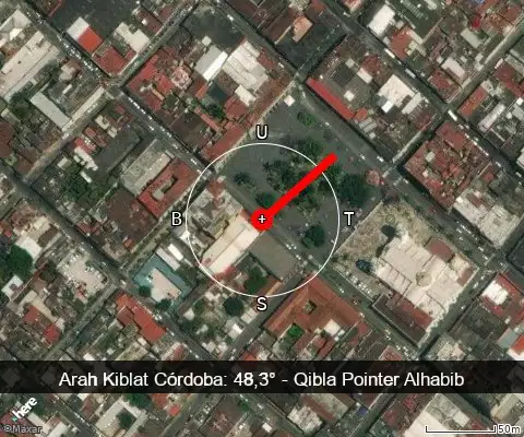 peta arah kiblat Córdoba: 48,3°