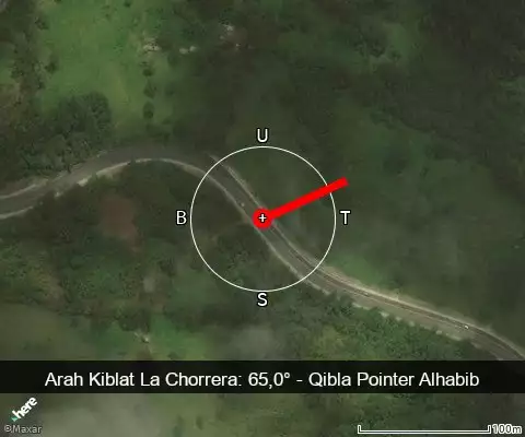 peta arah kiblat La Chorrera: 65,0°