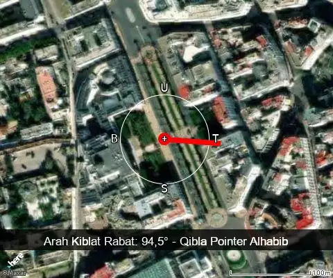 peta arah kiblat Rabat: 94,5°