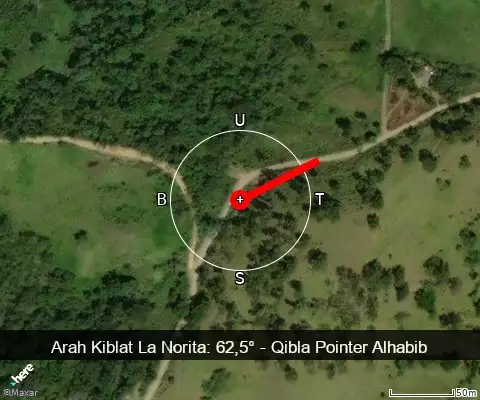 peta arah kiblat La Norita: 62,5°