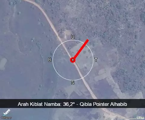 peta arah kiblat Namba: 36,2°