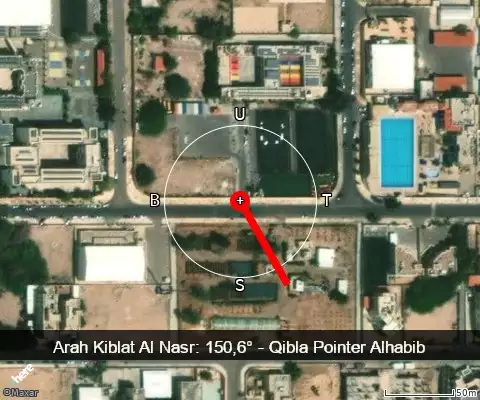 peta arah kiblat Al Nasr: 150,6°