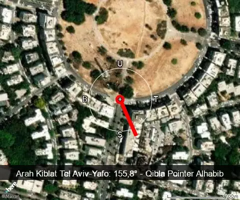 peta arah kiblat Tel Aviv-Yafo: 155,8°