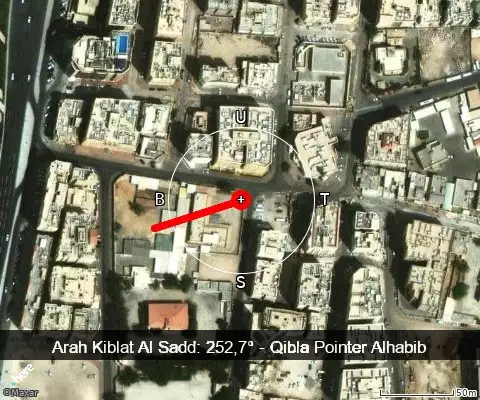 peta arah kiblat Ibn Umayah Street 2: 252,7°