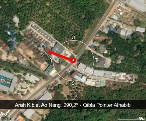peta arah kiblat Ao Nang: 290,2°