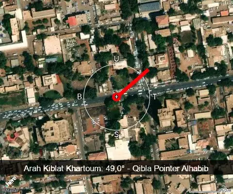 peta arah kiblat Khartoum: 49,0°