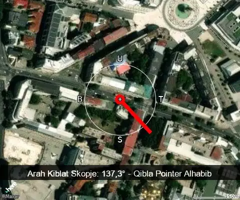 peta arah kiblat Skopje: 137,3°