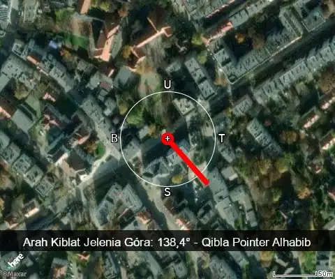 peta arah kiblat Jelenia Góra: 138,4°