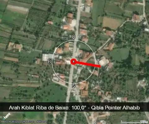 peta arah kiblat Riba de Baixo: 100,0°
