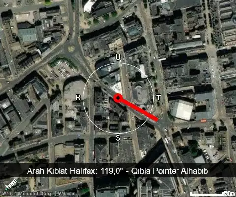 peta arah kiblat Halifax: 119,0°
