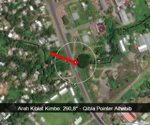 peta arah kiblat Kimbe: 290,8°