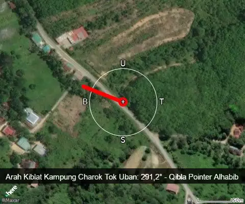peta arah kiblat Kampung Charok Tok Uban: 291,2°
