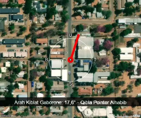 peta arah kiblat Gaborone: 17,6°