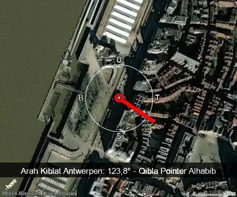 peta arah kiblat Antwerpen: 123,8°