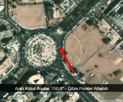 peta arah kiblat Aqaba: 150,6°