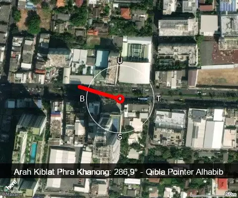peta arah kiblat Phra Khanong: 286,9°