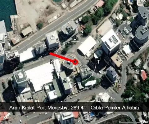 peta arah kiblat Port Moresby: 289,4°