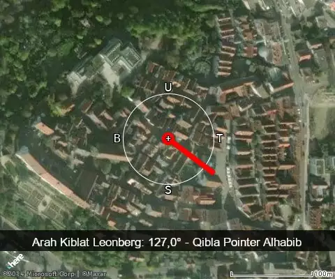 peta arah kiblat Leonberg: 127,0°