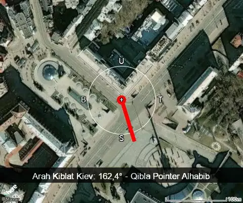 peta arah kiblat Kiev: 162,4°
