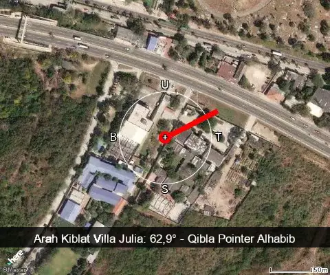 peta arah kiblat Villa Julia: 62,9°