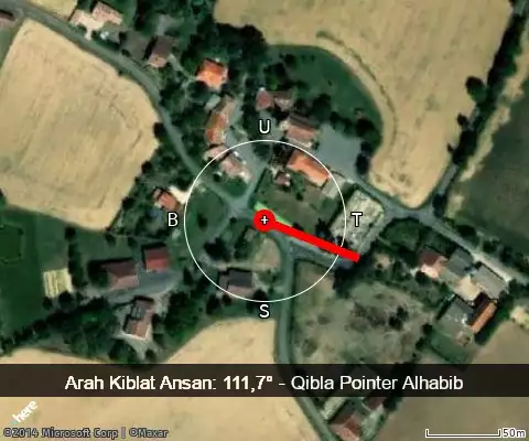 peta arah kiblat Ansan: 111,7°