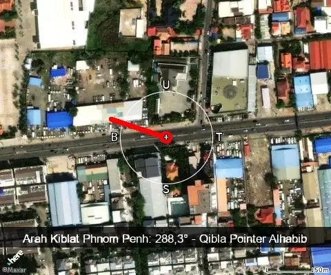 peta arah kiblat Phnom Penh: 288,3°