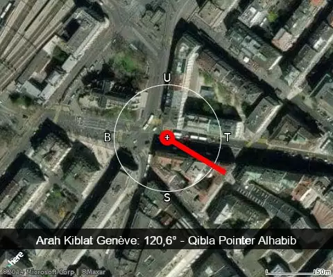 peta arah kiblat Genève: 120,6°