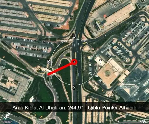 peta arah kiblat Al Dhahran: 244,9°