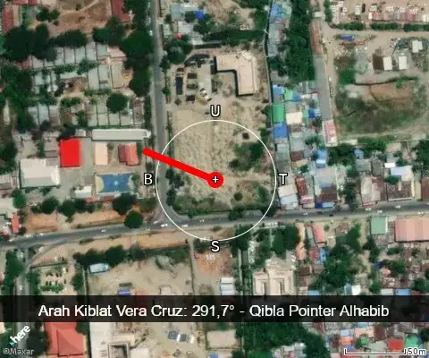 peta arah kiblat Vera Cruz: 291,7°