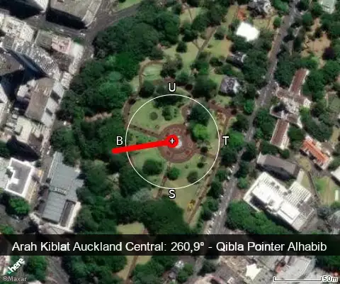 peta arah kiblat Auckland Central: 260,9°