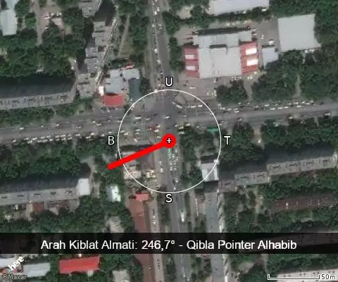 peta arah kiblat Almati: 246,7°