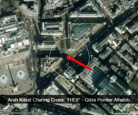 peta arah kiblat Charing Cross: 118,9°