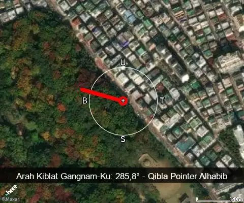 peta arah kiblat Gangnam-Ku: 285,8°